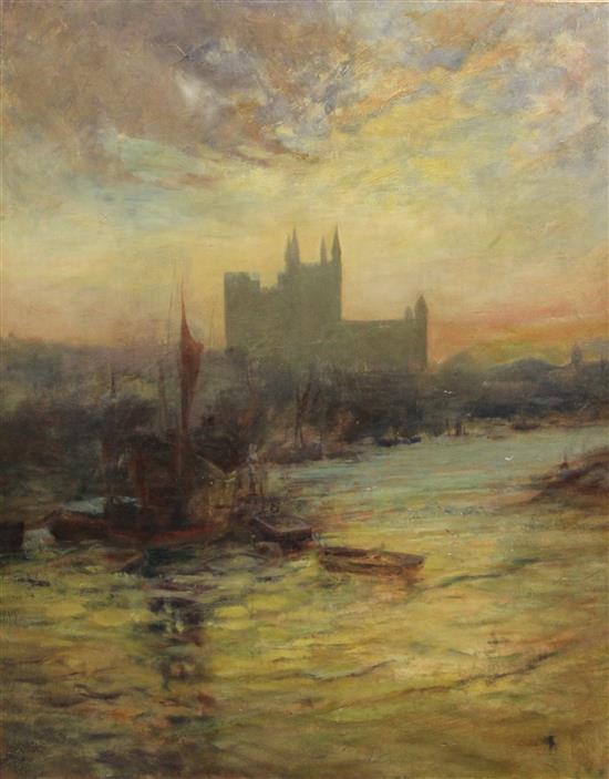 Attributed to Edwin Fletcher (1851-1945) Cathedral viewed from the river 30 x 25in., unframed